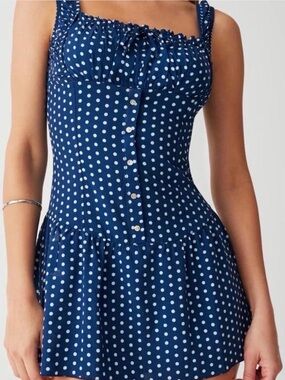 frankies bikinis blue polka dot dress Frankies Bikinis | Madeleine Polka Dot Maxi Dress